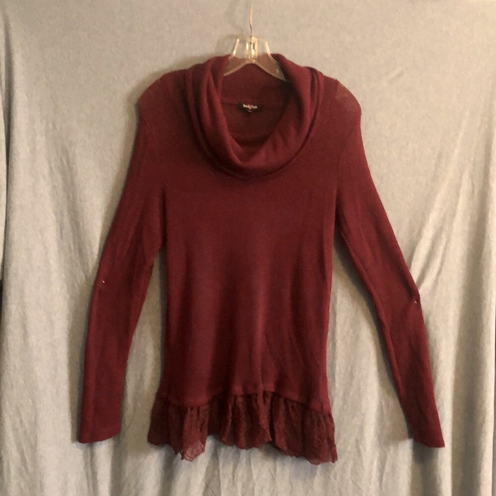 Ransom burgundy semi sheer lace trimmed sweater size large
